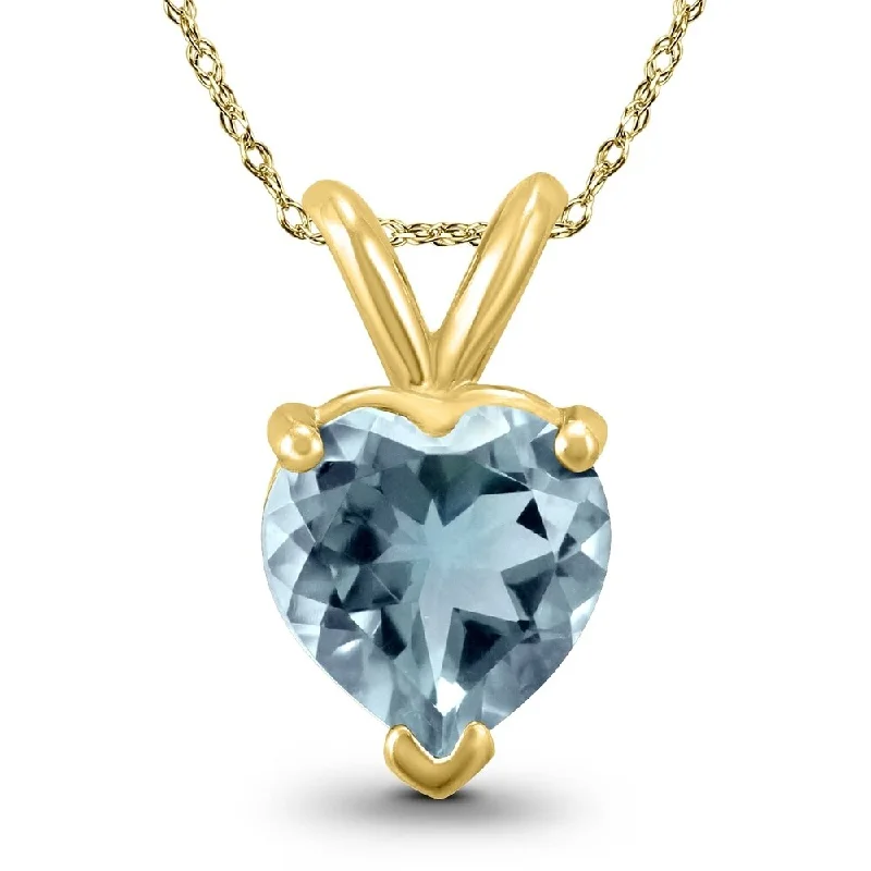 women’s custom bar pendant necklace silver -14K Yellow Gold 4MM Heart Aquamarine Pendant