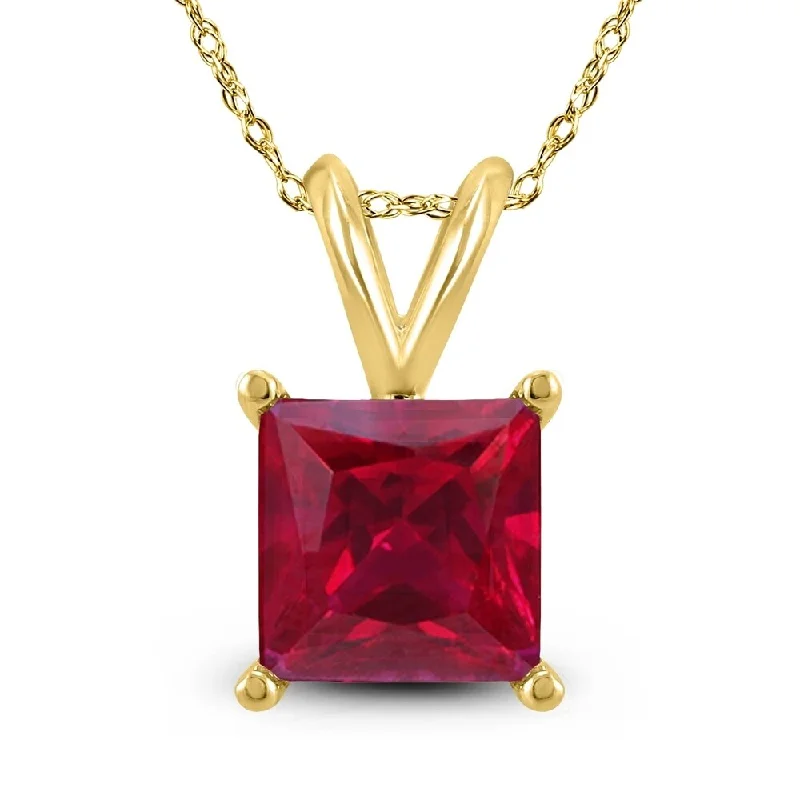 unique bar pendant necklace with crystal -14K Yellow Gold 4MM Square Ruby Pendant