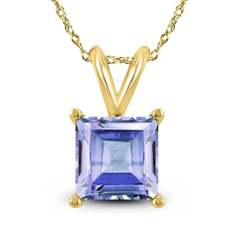 personalized pendant necklace with celestial star -14K Yellow Gold 4MM Square Tanzanite Pendant