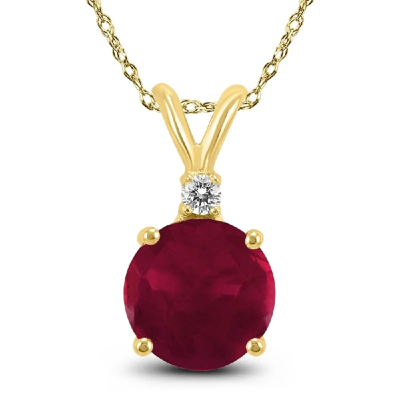 personalized pendant necklace with family name -14K Yellow Gold 5MM Round Ruby and Diamond Pendant