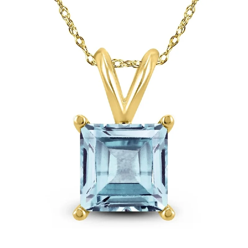 silver pendant necklace with personalized charm for bride -14K Yellow Gold 5MM Square Aquamarine Pendant