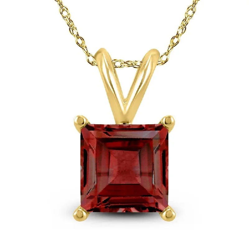 custom pendant necklace for bridal shower gift -14K Yellow Gold 5MM Square Garnet Pendant