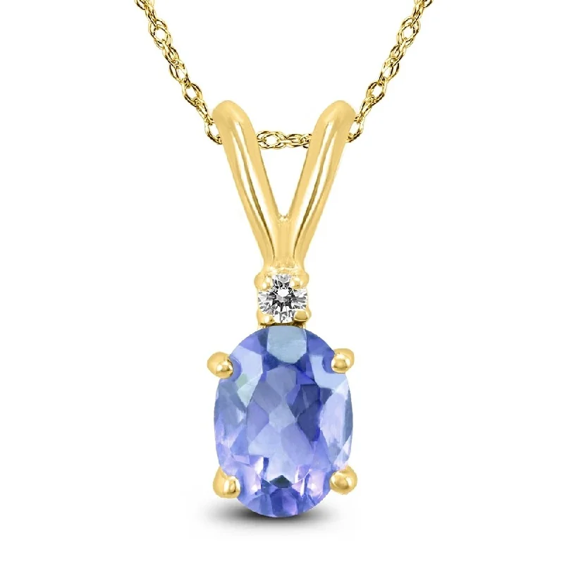 silver pendant necklace with heart and crystal -14K Yellow Gold 5x3MM Oval Tanzanite and Diamond Pendant