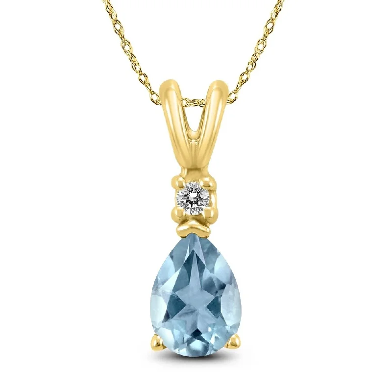 personalized pendant necklace for family reunion -14K Yellow Gold 5x3MM Pear Aquamarine and Diamond Pendant