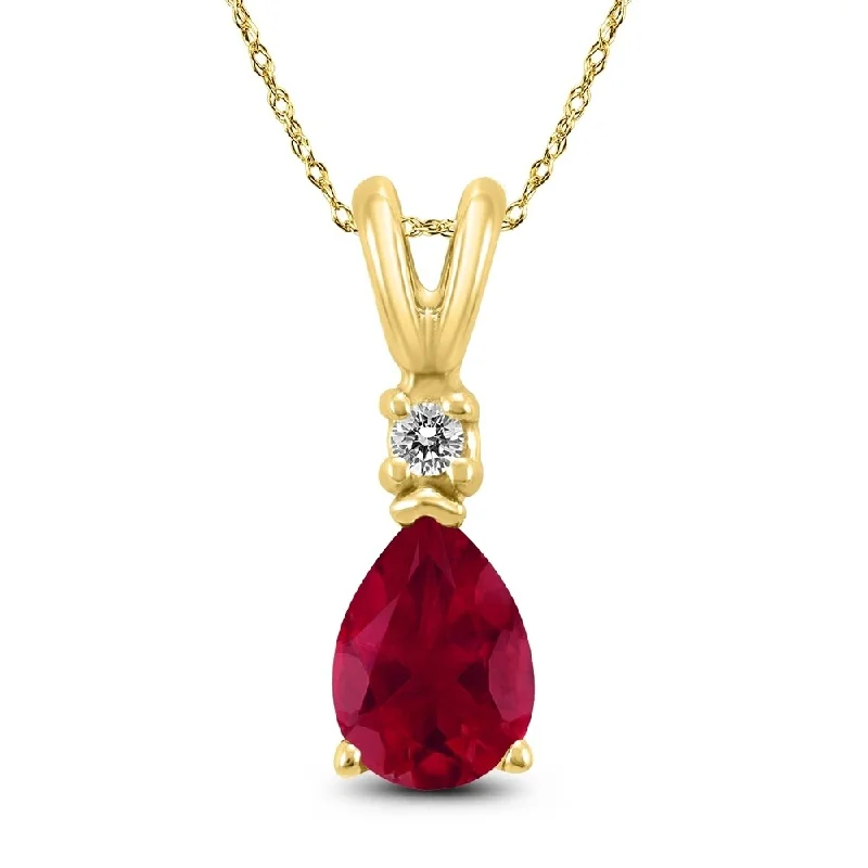 custom pendant necklace with charm for special occasions -14K Yellow Gold 5x3MM Pear Ruby and Diamond Pendant