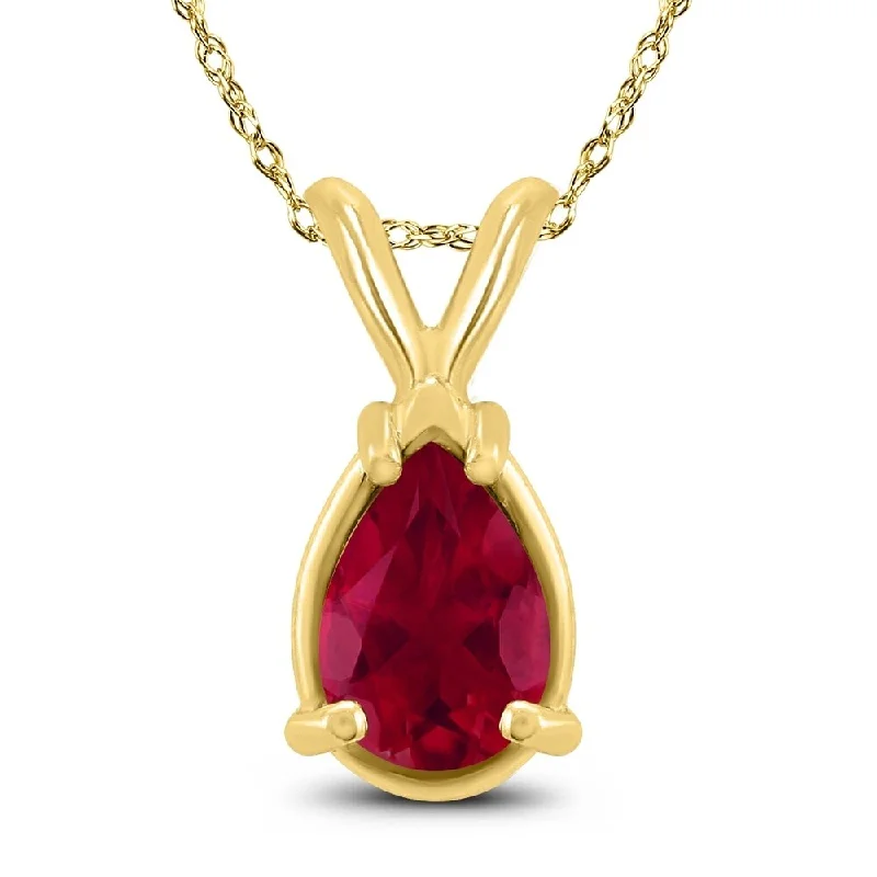 gold bar pendant necklace with gemstone charm -14K Yellow Gold 5x3MM Pear Ruby Pendant