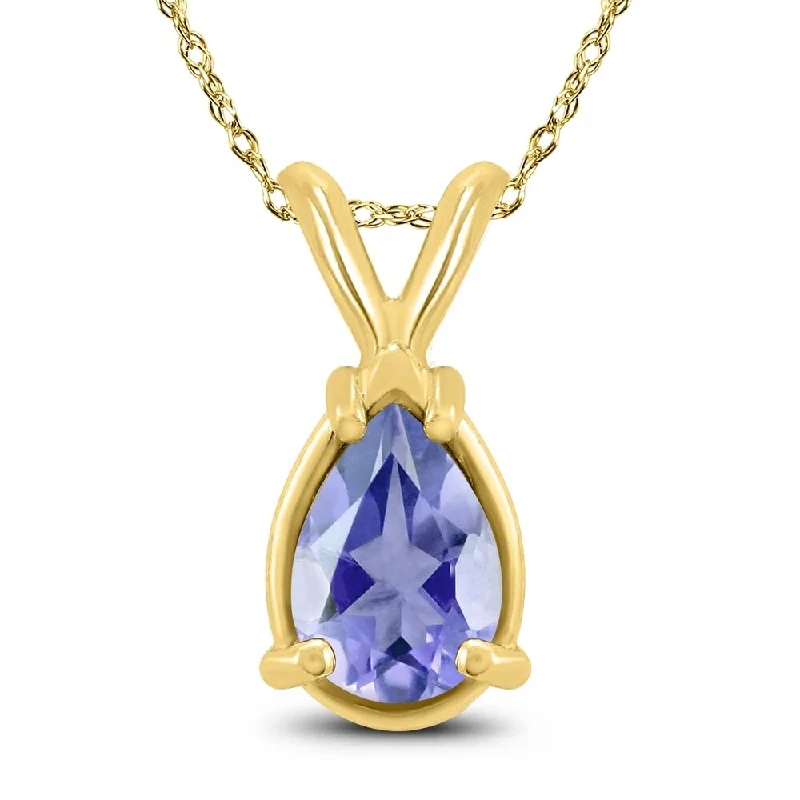 custom pendant necklace with engraved charm -14K Yellow Gold 5x3MM Pear Tanzanite Pendant