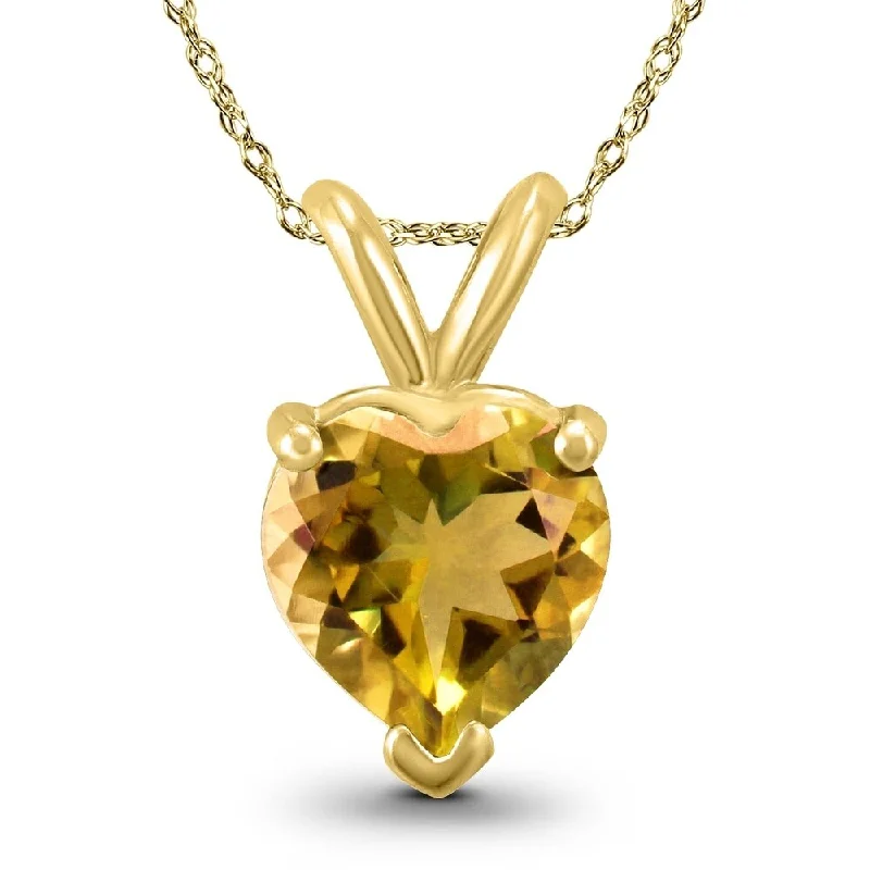 custom name bar pendant necklace gold -14K Yellow Gold 6MM Heart Citrine Pendant