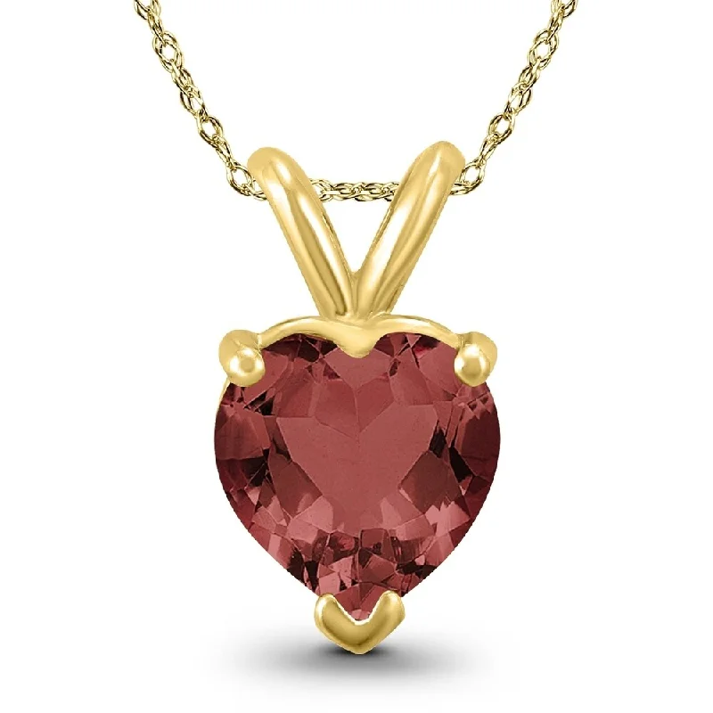 women’s custom gold pendant necklace with charm -14K Yellow Gold 6MM Heart Garnet Pendant