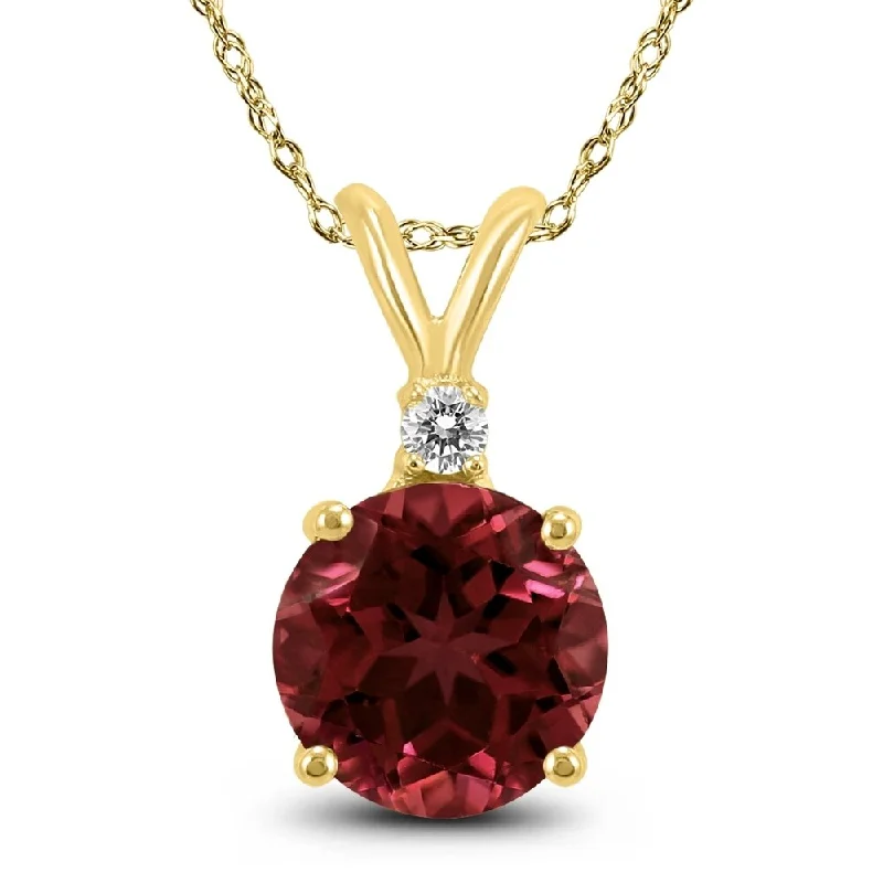 custom pendant necklace with charm for anniversary -14K Yellow Gold 6MM Round Garnet and Diamond Pendant