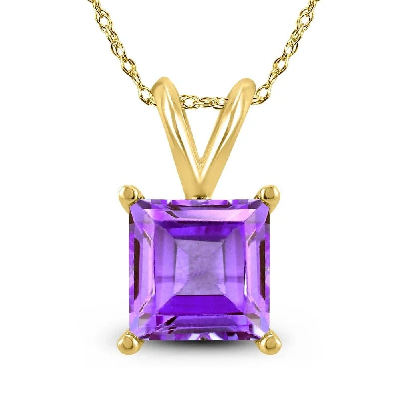 gold pendant necklace with moonstone pendant -14K Yellow Gold 6MM Square Amethyst Pendant