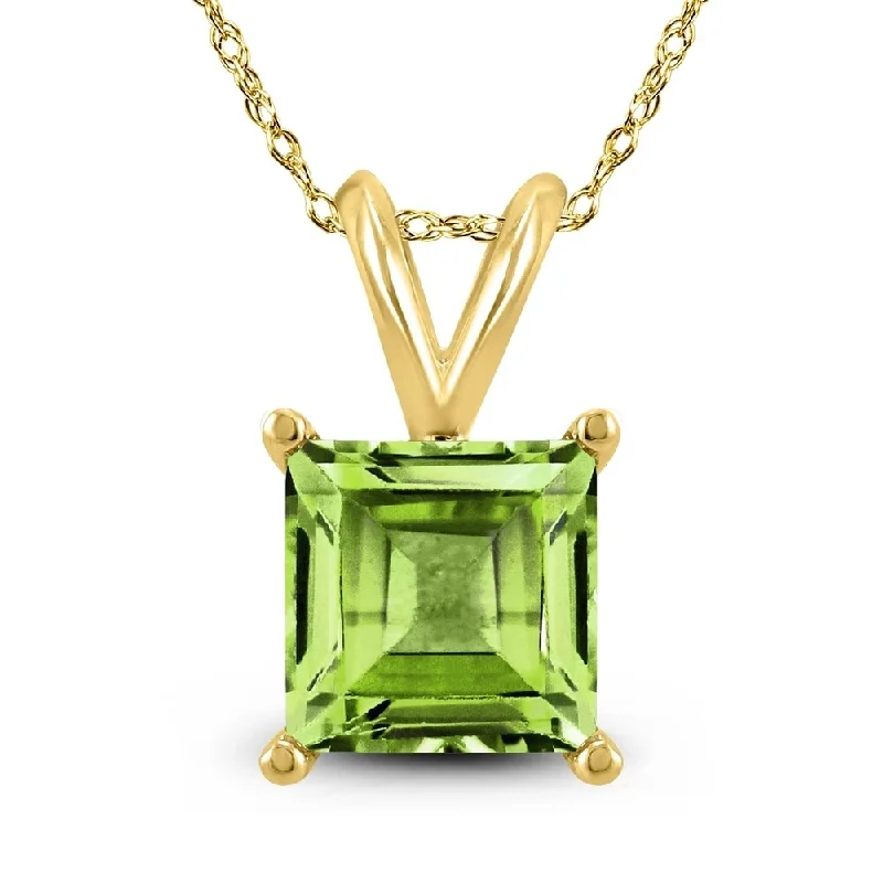 silver pendant necklace with moonstone charm -14K Yellow Gold 6MM Square Peridot Pendant