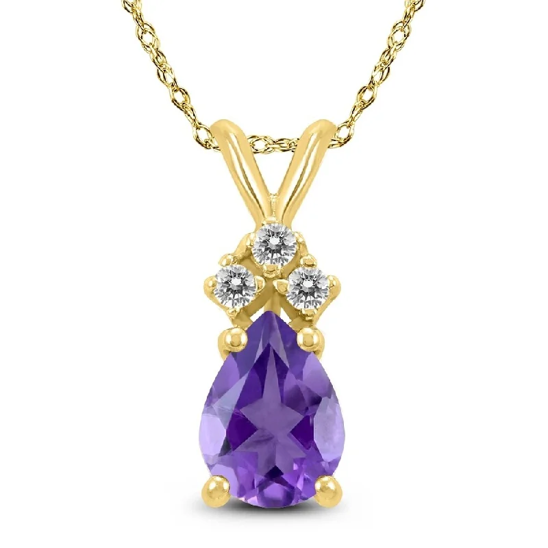 custom engraved crystal pendant necklace silver -14K Yellow Gold 6x4MM Oval Amethyst and Diamond Pendant