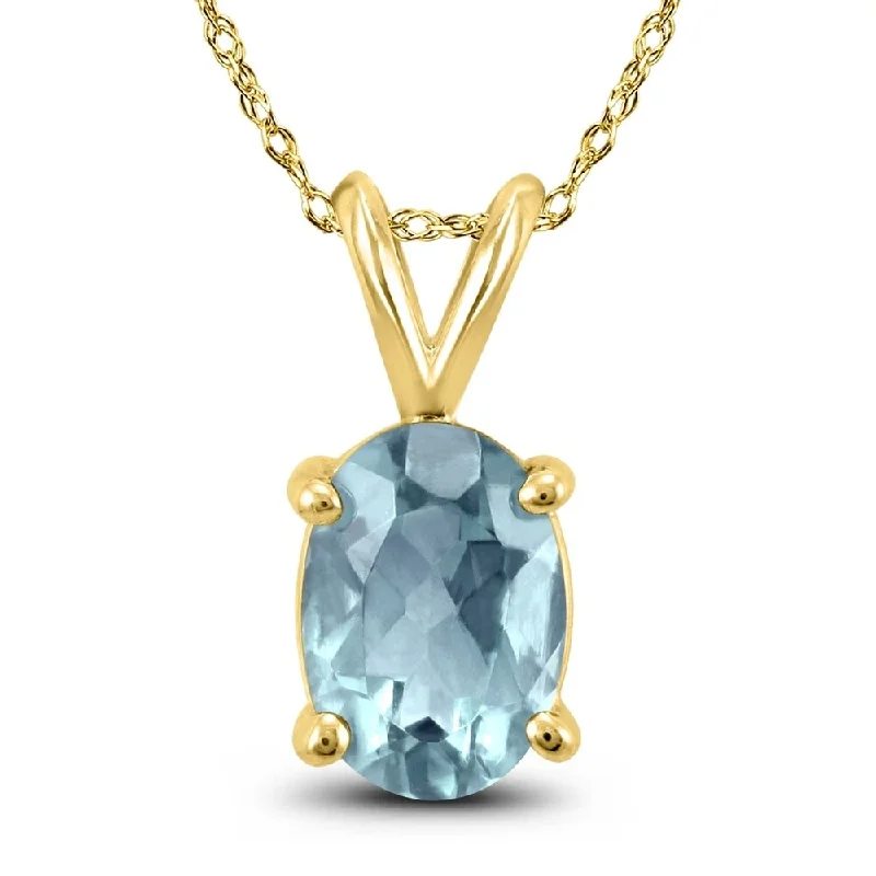 women’s pendant necklace with gemstone heart -14K Yellow Gold 6x4MM Oval Aquamarine Pendant