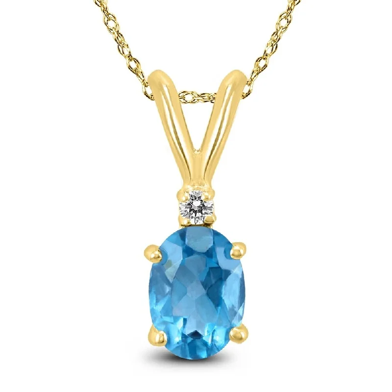 celestial pendant necklace with crystal charm gold -14K Yellow Gold 6x4MM Oval Blue Topaz and Diamond Pendant