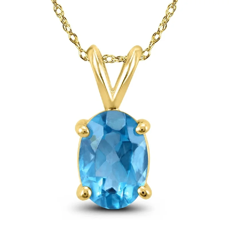 personalized crystal pendant necklace with nameplate -14K Yellow Gold 6x4MM Oval Blue Topaz Pendant