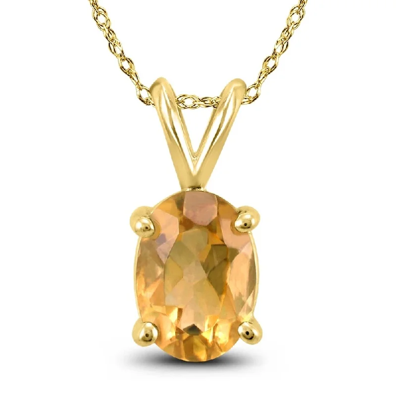 gold pendant necklace with charm for women -14K Yellow Gold 6x4MM Oval Citrine Pendant