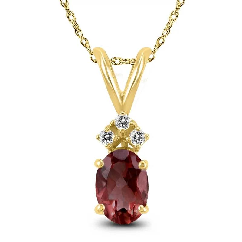 gold pendant necklace with heart charm -14K Yellow Gold 6x4MM Oval Garnet and Diamond Pendant