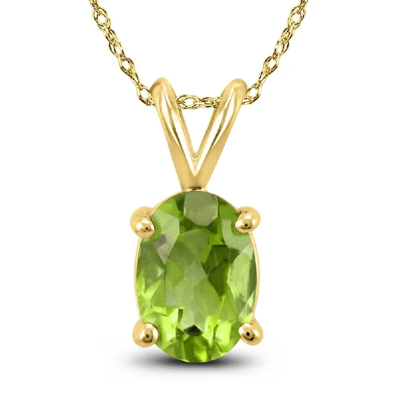 custom name pendant necklace silver -14K Yellow Gold 6x4MM Oval Peridot Pendant