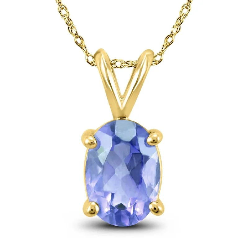 personalized pendant necklace with gemstone and initials -14K Yellow Gold 6x4MM Oval Tanzanite Pendant