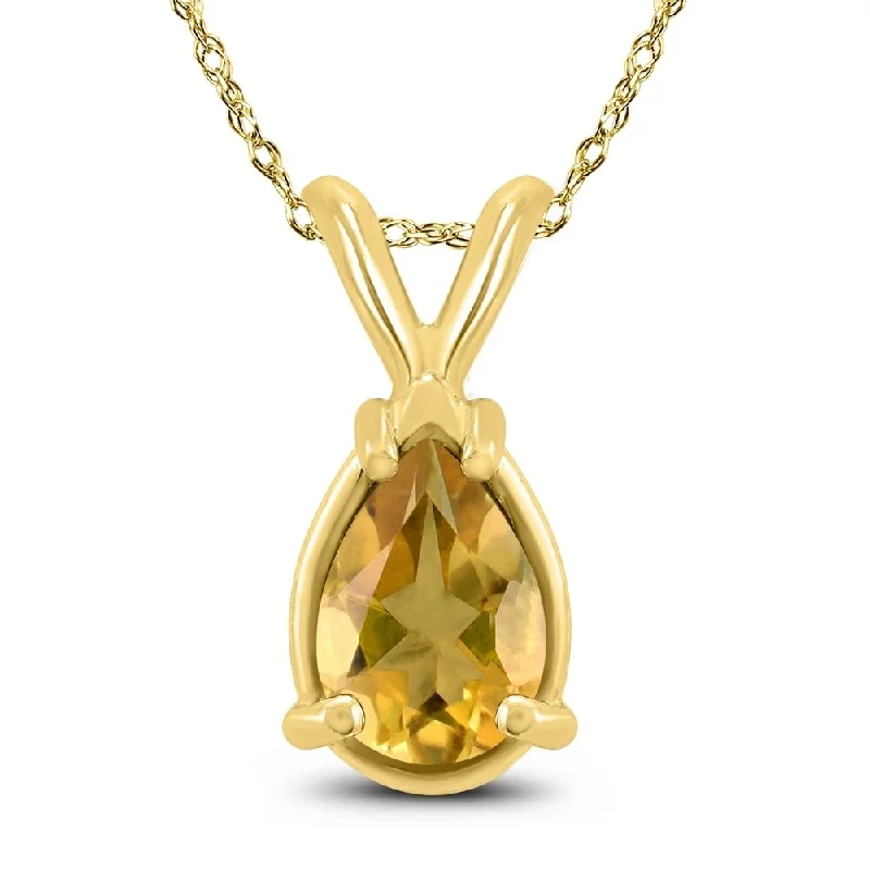 personalized pendant necklace with heart engraving -14K Yellow Gold 6x4MM Pear Citrine Pendant