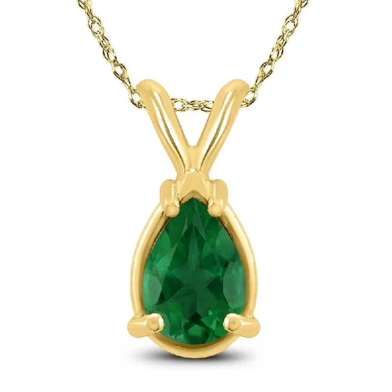 personalized pendant necklace with unique charm -14K Yellow Gold 6x4MM Pear Emerald Pendant