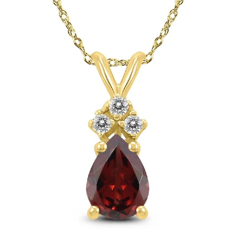 personalized pendant necklace for wedding anniversary -14K Yellow Gold 6x4MM Pear Garnet and Diamond Pendant