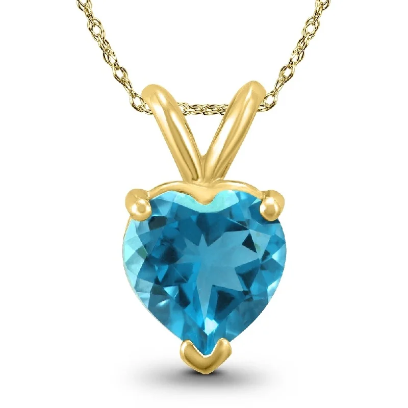 custom pendant necklace with heart for anniversary -14K Yellow Gold 7MM Heart Blue Topaz Pendant