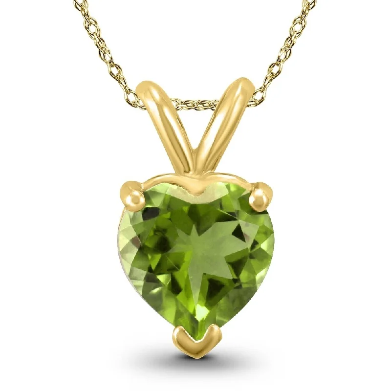 custom gemstone pendant necklace with nameplate -14K Yellow Gold 7MM Heart Peridot Pendant