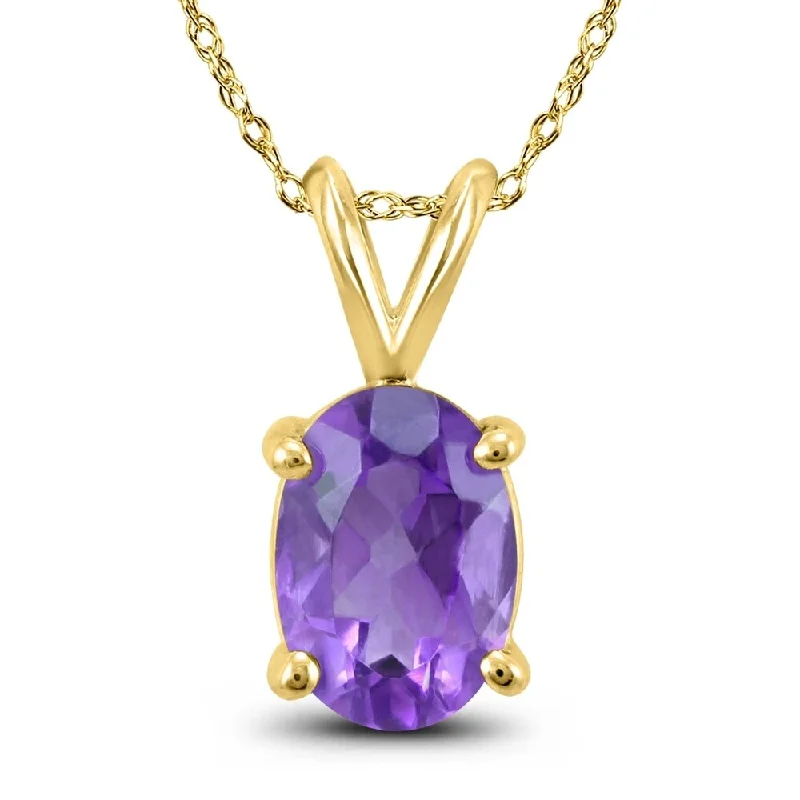 sterling silver pendant necklace for brides -14K Yellow Gold 7x5MM Oval Amethyst Pendant