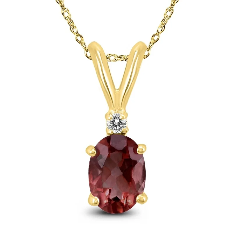 silver pendant necklace with charm for wedding -14K Yellow Gold 7x5MM Oval Garnet and Diamond Pendant