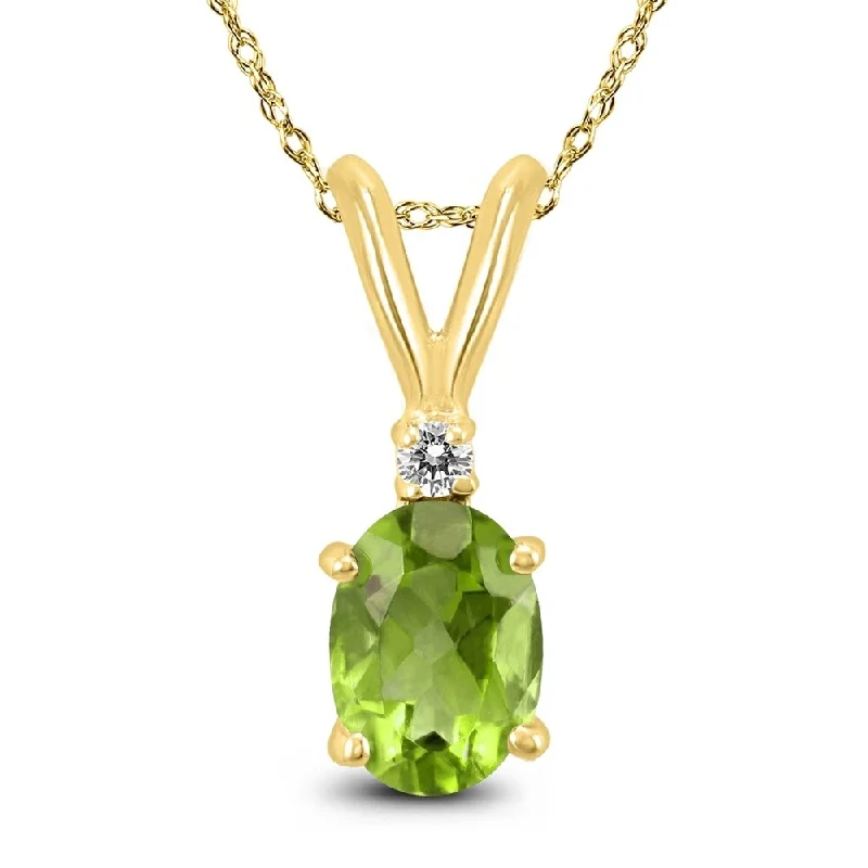 personalized pendant necklace with celestial star -14K Yellow Gold 7x5MM Oval Peridot and Diamond Pendant