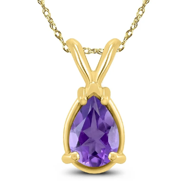 custom pendant necklace with engraved heart -14K Yellow Gold 7x5MM Pear Amethyst Pendant