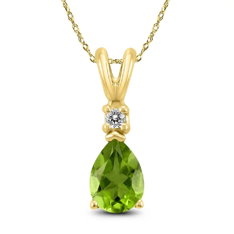 custom engraved crystal pendant necklace silver -14K Yellow Gold 7x5MM Pear Peridot and Diamond Pendant