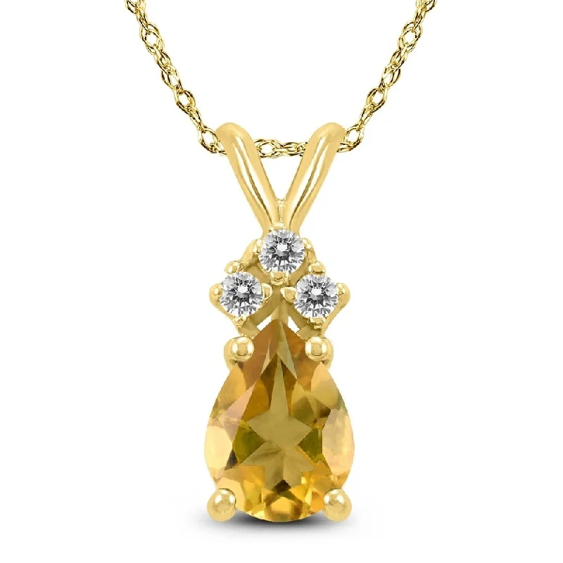 engraved bar pendant necklace with custom name -14K Yellow Gold 8x6MM Pear Citrine and Diamond Pendant