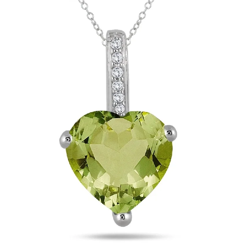 personalized pendant necklace for wedding day -2.70 Carat Peridot Heart and Diamond Pendant in 10K White Gold