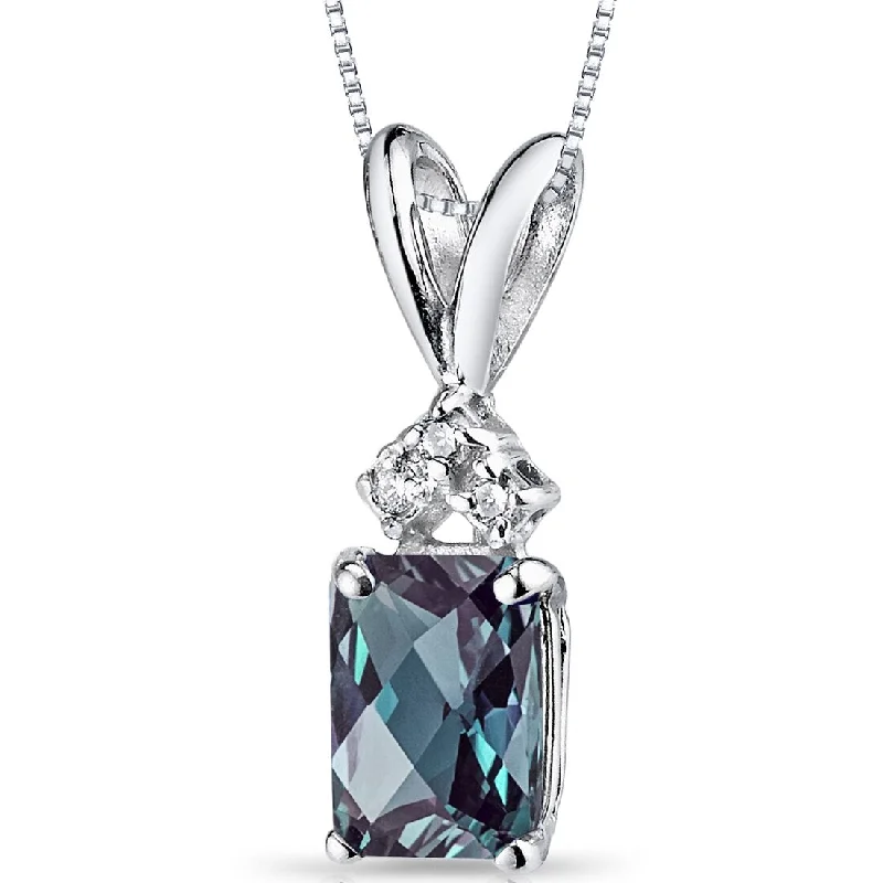 women’s pendant necklace with custom design -Alexandrite and Diamond Pendant Necklace 14K White Gold 1.25 Carats Radiant Cut