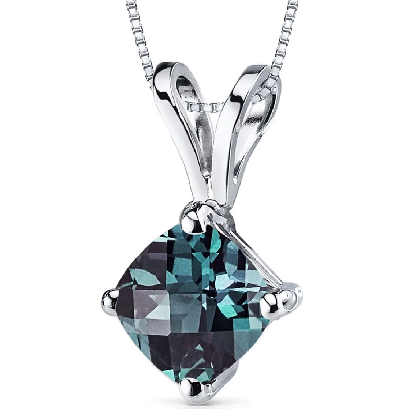 custom pendant necklace for a special gift -Alexandrite Pendant Necklace 14 Karat White Gold Cushion 1 Carat