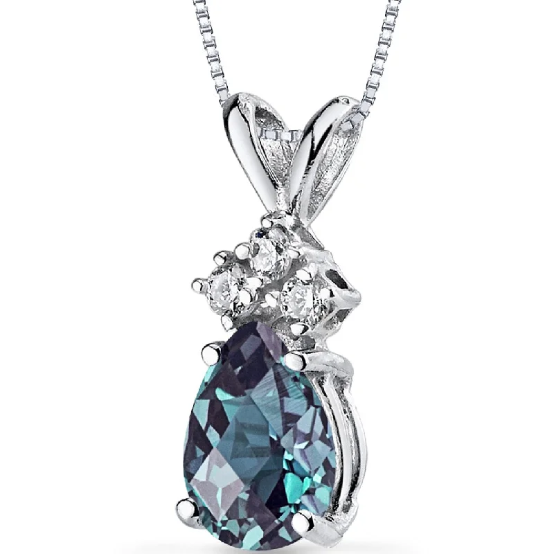 custom pendant necklace with charm for special occasions -Alexandrite and Diamond Pendant Necklace 14K White Gold 1 Carat Pear Shape