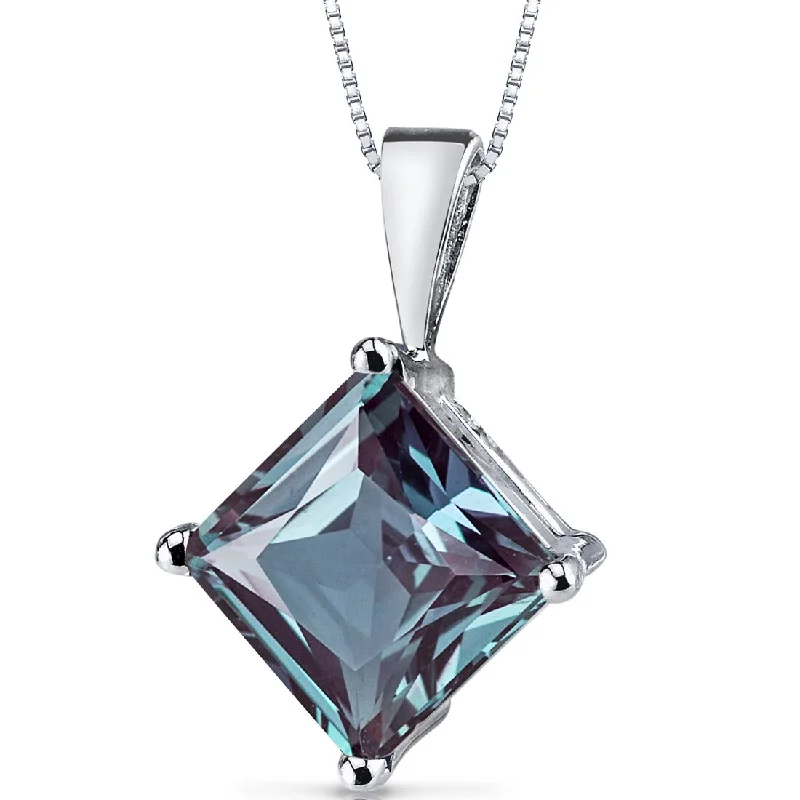 pendant necklace with engraving for bridal party -Alexandrite Pendant Necklace 14 Karat White Gold Princess 3 Carats