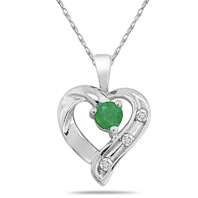 silver pendant necklace with initials and charm -All Natural Emerald and Diamond Heart Pendant in .925 Sterling Silver