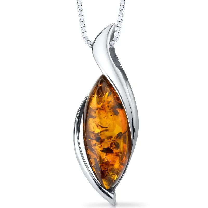 custom pendant necklace for best friend -Baltic Amber Pendant Necklace Sterling Silver Cognac Color Bezel Set