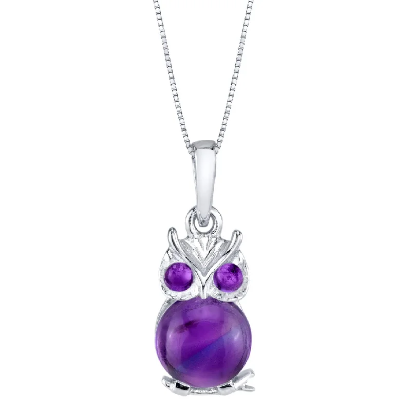 custom engraved pendant necklace for couples -Amethyst Mini Owl Sterling Silver Pendant Necklace