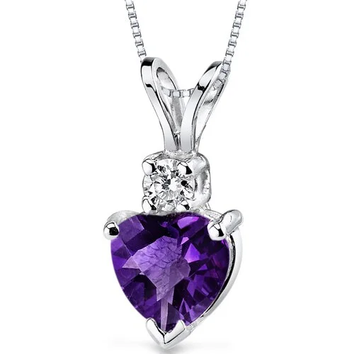 gold pendant necklace with personalized initials -Amethyst and Diamond Pendant Necklace 14K White Gold 0.73 Carats Heart Shape