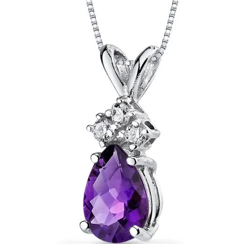 silver pendant necklace with moonstone charm -Amethyst and Diamond Pendant Necklace 14K White Gold 0.58 Carat Pear Shape