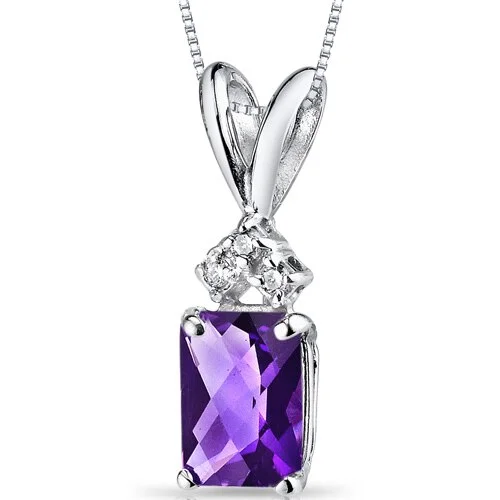 women’s pendant necklace with moonstone and crystal -Amethyst and Diamond Pendant Necklace 14K White Gold  0.84 Carat Radiant Cut