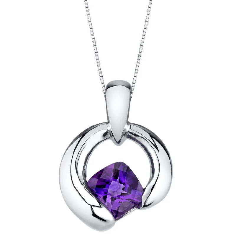 personalized crystal pendant necklace for couple gift -Amethyst Sterling Silver Cushion Cut Orbit Pendant Necklace