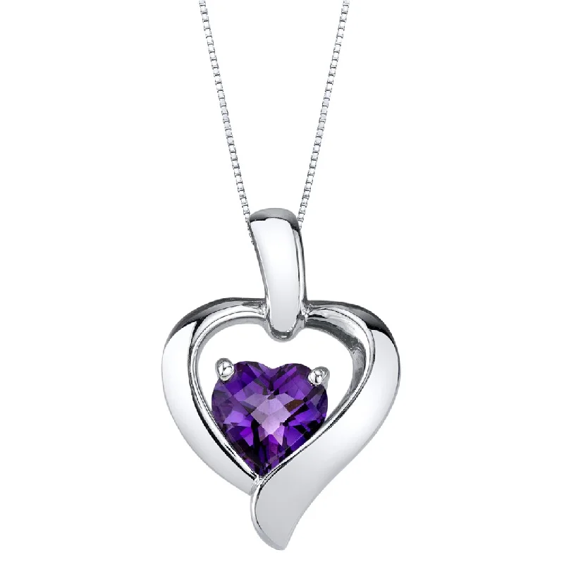 gold pendant necklace with heart charm -Amethyst Sterling Silver Heart in Heart Pendant Necklace