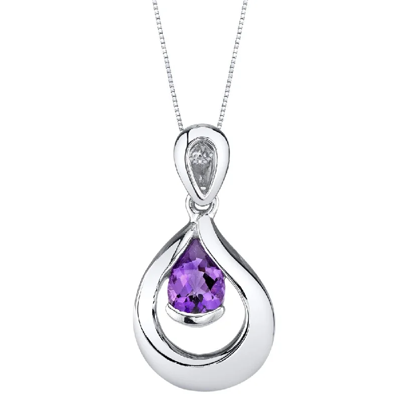 custom silver pendant necklace for wedding anniversary -Amethyst Sterling Silver Raindrop Pendant Necklace