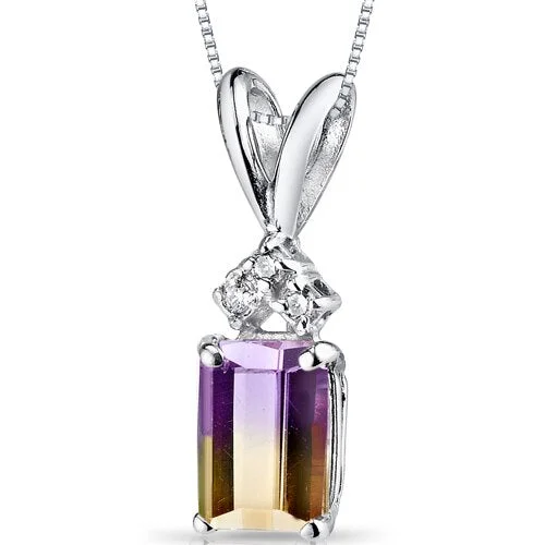 personalized pendant necklace with unique charm -Ametrine and Diamond Pendant Necklace 14K White Gold 0.94 Carat Emerald Cut